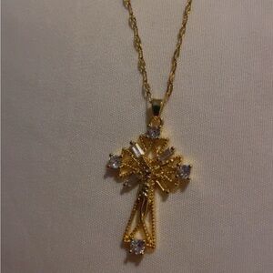 Elegant Gold Cross Pendant Necklace D211 titanium steel chain copper pendant